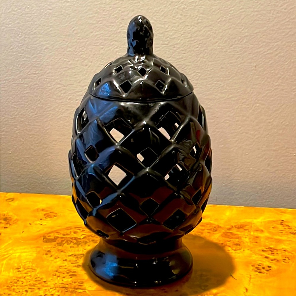 Vintage Large Black Pineapple Candle Holder
